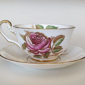 Decorative Roses Teacup and Saucer Vintage C&E Victoria Bone China England